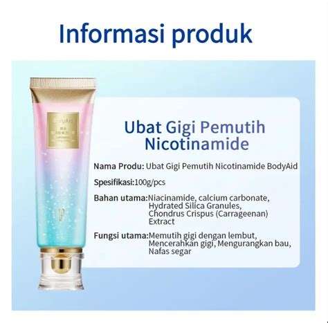 ORIGINAL Body Aid Niacinamide Whitening Toothpaste Putih Gigi Segar