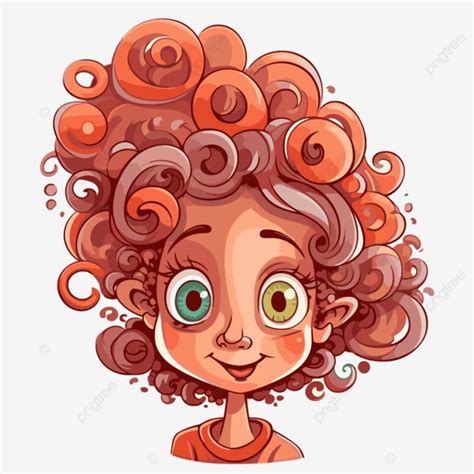 Gadis Kartun Clipart Keriting Dengan Rambut Merah Keriting Vektor