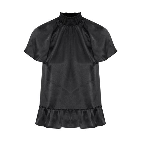 Rachel Zoe Harbor High Smocked Neckline Ruffled Silk Blouse In Black