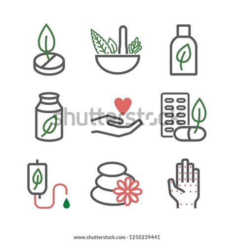 Alternative Medicine Symbols Naturopathy Line Icons Stock Vector