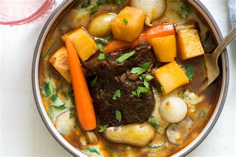 Recipe Root Vegetable Beef Stew With Mushroom And Spinach Polenta Kitchn