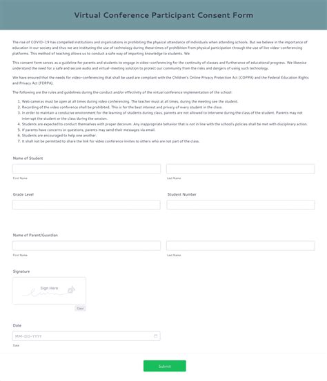 Virtual Conference Participant Consent Form Template Jotform