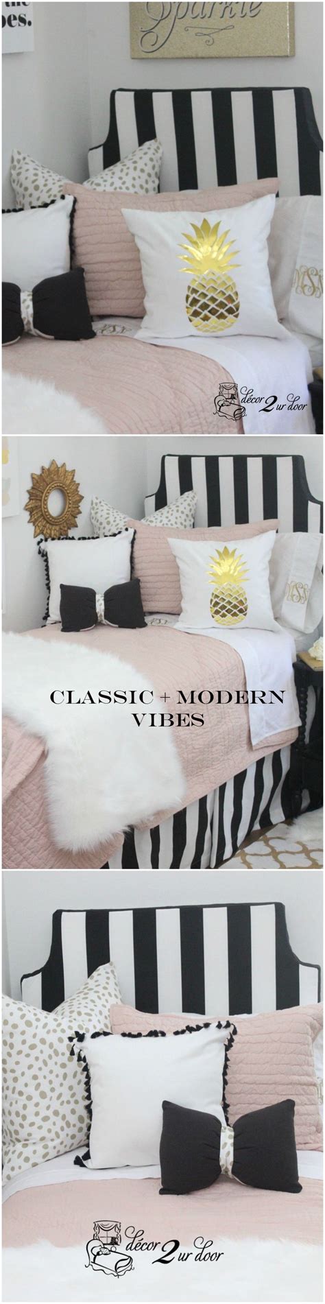 Modern And Classy Dorm Room Bedding Set This Blush And Black Dorm Room