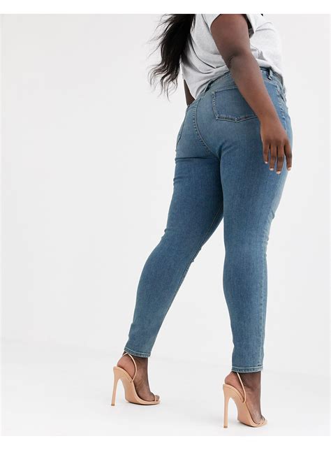 Asos Denim Asos Design Curve High Rise Ridley Skinny Jeans In Blue Lyst