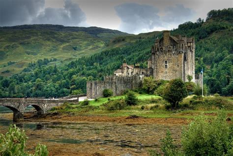 Wallpaper Castle Mountains Wood Trees Bridge Lake Scotland