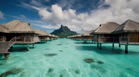 Bora Bora Underwater Bungalows With Tall Thatched Roofs Background