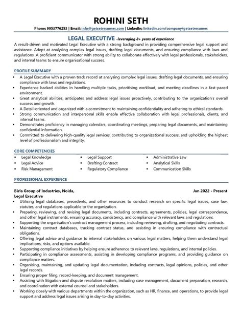 Legal Executive Resume Examples And Template With Job Winning Tips