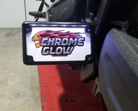 Horizontal LED lighted Motorcycle License Plate Frame in Black or Chrome