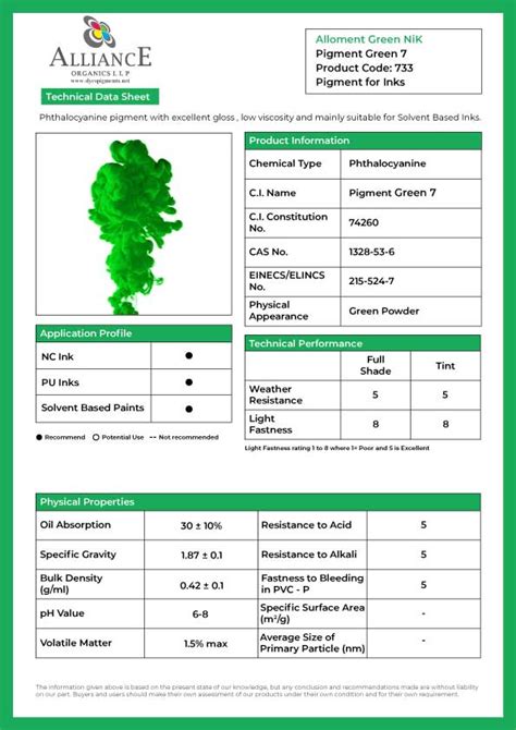 Technical Data Sheet Pigment Green Nik