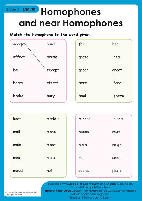 Homophones Worksheet | Grade1to6.com - Worksheets Library