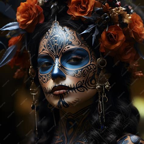 Premium AI Image | woman face painted like catrina day of the death