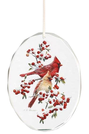 Cardinals Beveled Glass Suncatcher Ornament