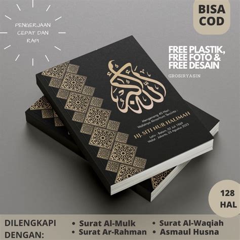 Jual Buku Yasin Dan Tahlil Custom Softcover Lengkap Foto Almarhum Arab Terjemahan 128 Halaman