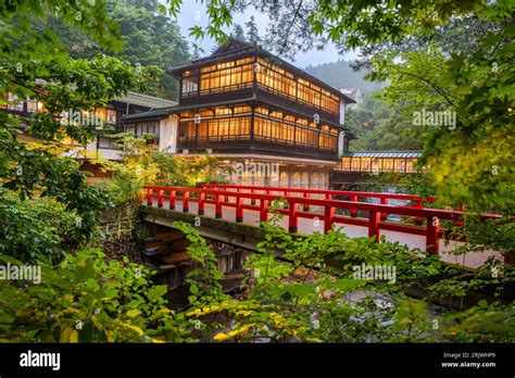 Shima Onsen, Gunma, Japan traditional architecture at dusk Stock Photo ...