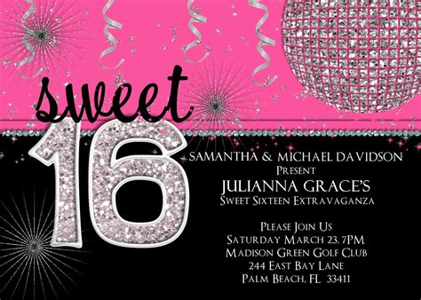 Sweet 16 Birthday Invitation Hot Pink Custom And Printable