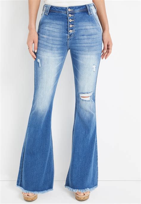 KanCan Flare High Rise Ripped Button Fly Jean Maurices