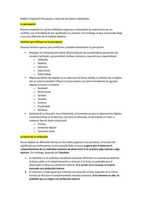 Robbins Capitulo Percepci N Y Toma De Decisiones Individuales Sin