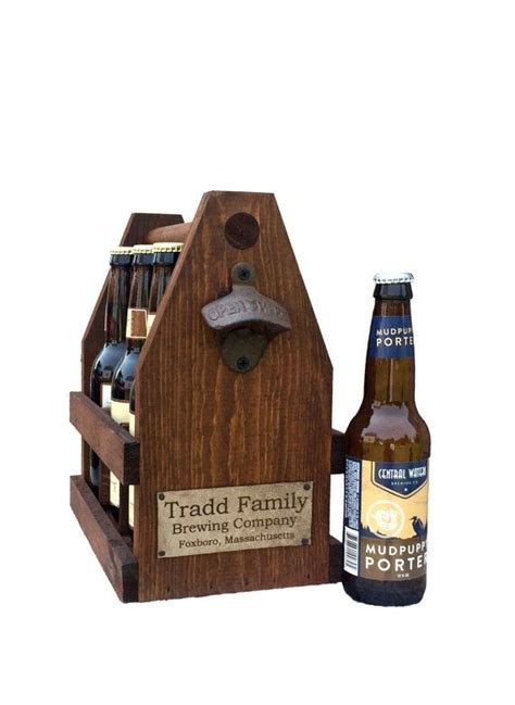 Bbq Rustic Oz Six Pack Wooden Beer Caddy Tote With Bottle Etsy