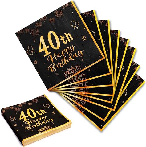 Yiran Happy 40th Birthday Black And Gold Napkins 20pcs Party Napkins