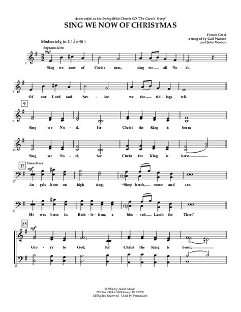 Sing We Now Of Christmas Sheet Music PDF Irving Bible Church Vox