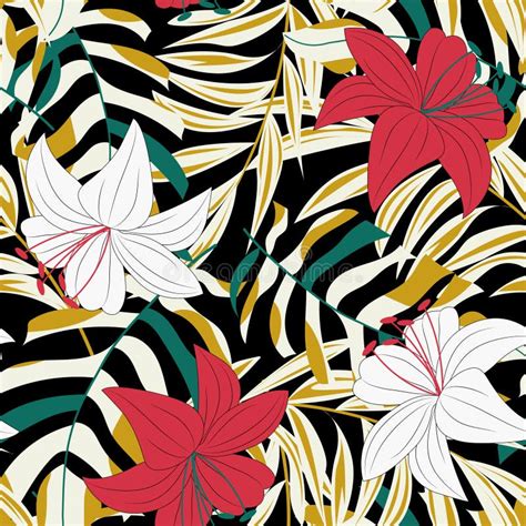 Trend Abstract Seamless Pattern With Colorful Tropical Leaves And