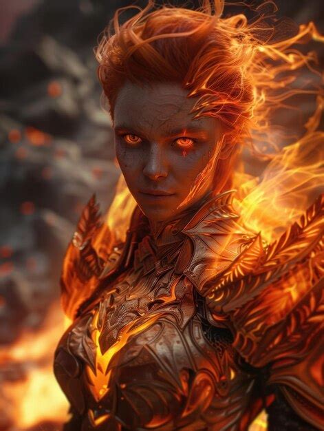 Fiery Fantasy Warrior In Battle Premium AI Generated Image