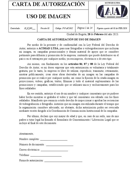 Carta De Autorización De Uso De Imagen Pdf Justicia Crimen Y Violencia