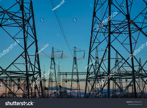 Transformer Yard Substation Industrial Power Plant Stock Photo