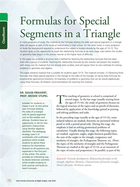 (PDF) Formulas for Special Segments in a Triangle