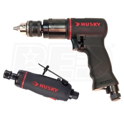 Husky CAT1560 2 Piece Air Tool Kit With 3 8 Inch Reversible Drill 1 4