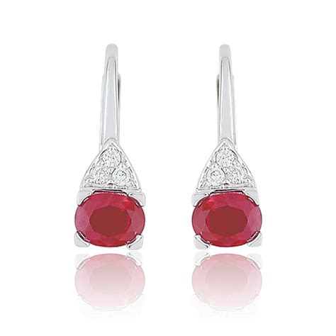 Boucles D Oreilles Or Blanc 18K Rubis Diamants Joelli Ocarat