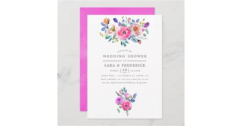 Hot Pink Watercolor Floral Wedding Shower Invite Zazzle