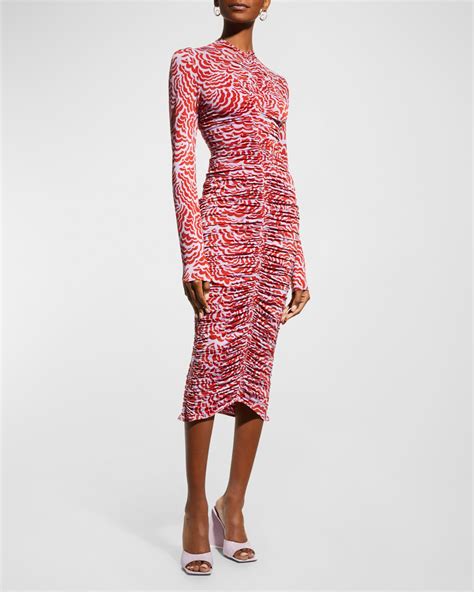 A L C Ansel Floral Ruched Bodycon Midi Dress Neiman Marcus