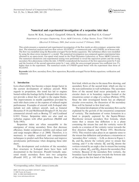 PDF Numerical And Experimental Investigation Of A Serpentine Inlet Duct