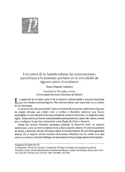 Los Textos De La Santer A Cubana Las Construcciones Metaf Ricas Y La