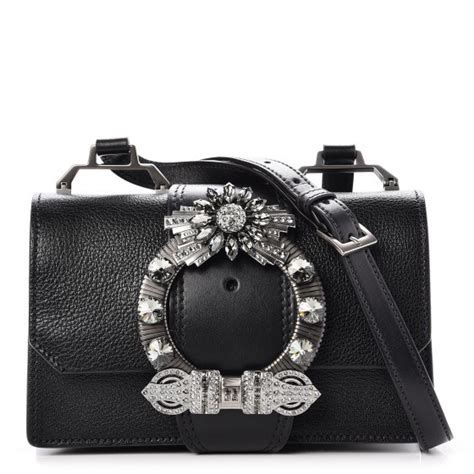 Miu Miu Goatskin Madras Soft Calf Crystal Embellished Shoulder Bag Nero Black 238899 Fashionphile