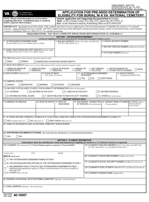 Printable Va Form 40 10007 Fillable