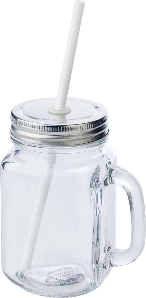 Drinkglas Met Rietje En Deksel Pul Mason Jar 475 Ml 12 Stuks