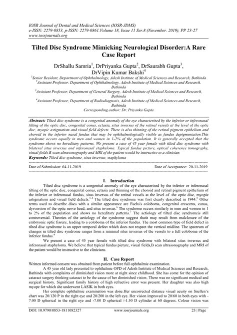 Tilted Disc Syndrome Mimicking Neurological Disordera Rare Case Report