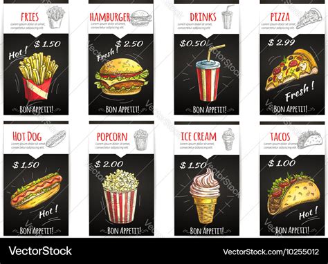 Fast Food Menu Price Poster With Description Vector Image