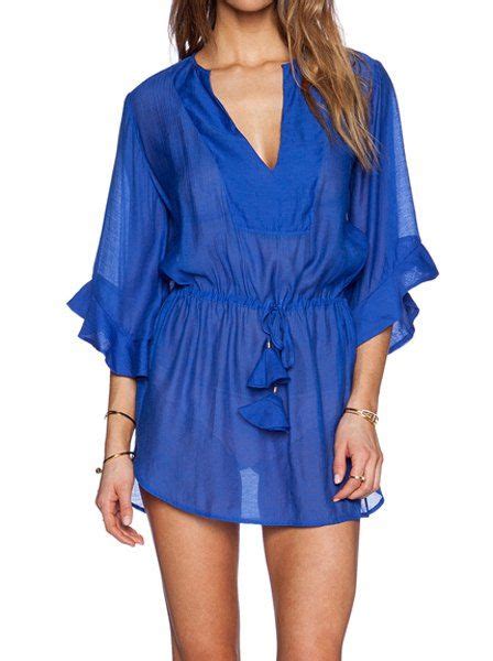 [48 Off] Sexy Plunging Neck 3 4 Sleeve See Through Chiffon Womens