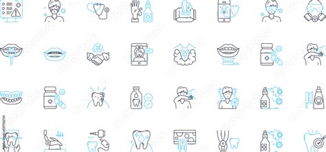 Oral Hygiene Linear Icons Set Toothpaste Brushing Flossing