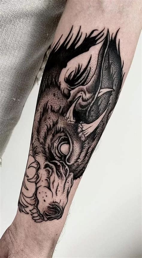 Fenrir Blackwork Forearm Tattoo Tattoogoto