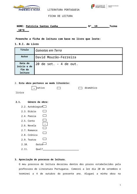 DOC Ficha De Leitura Gaivotas Em Terra DOKUMEN TIPS