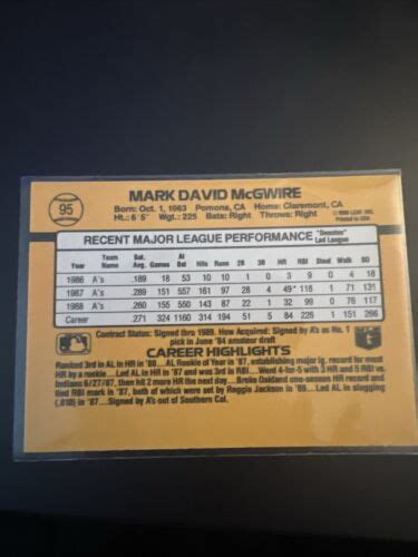 Just Opened Error Card 1989 Donruss 95 Mark McGwire EBay