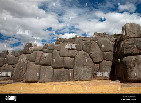 Huge Stone Walls At The Inca Ruins Of Sacsayhuaman Near Cusco Peru