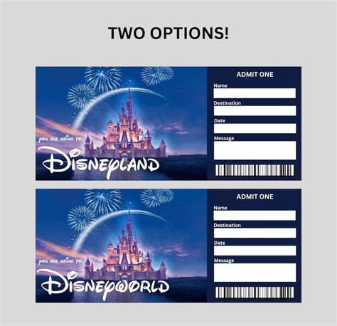 Disneyworld Ticket Disneyland Ticket Editable Canva Template