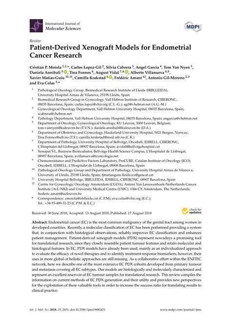 (PDF) Patient-Derived Xenograft Models for Endometrial Cancer Research