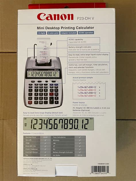 Canon P Dhv Mini Desk Printing Calculator Digit Color Ac Dc