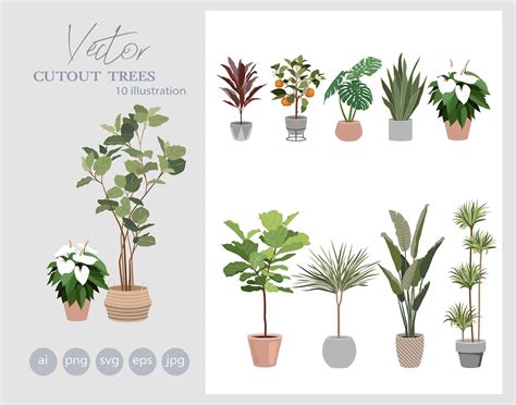 Set of House Plants Clipart Flat Vector Plant Illustration AI SVG PNG ...